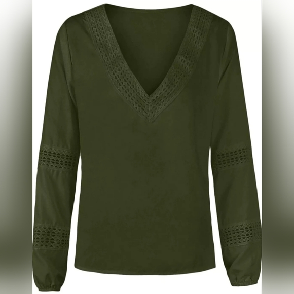 Women's Tunic Tops Fall Trendy Casual Loose Fit Blouse Solid Green  Size Medium - Picture 1 of 6